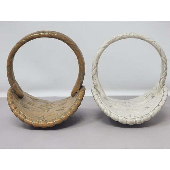 Set Of Two Vintag Handcrafted Ceramic Decorative Baskets With Handles - Picture 2 of 12